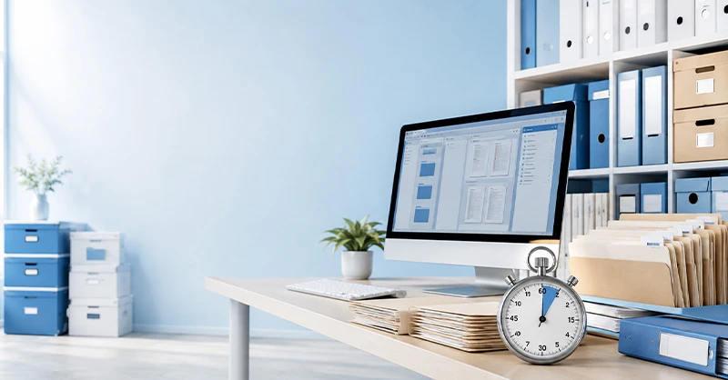 Archivage professionnel avec dossiers et documents bien classés pour retrouver rapidement ses fichiers en moins de 2 minutes.