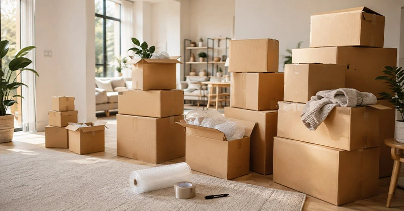 Kit de déménagement adapté du T1 au T5 avec cartons et accessoires pour préparer son logement.