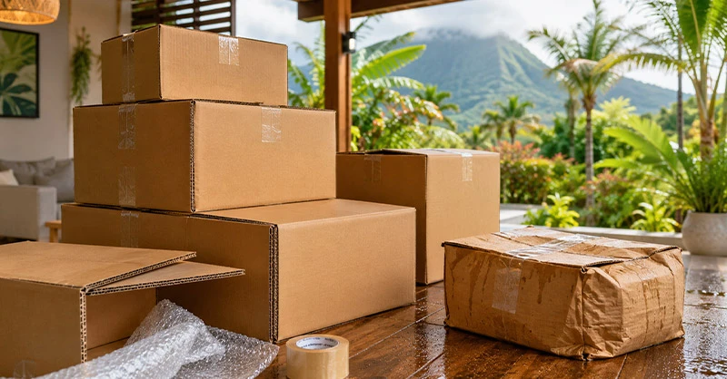 Cartons de déménagement en double cannelure résistants à l’humidité pour déménager à La Réunion.